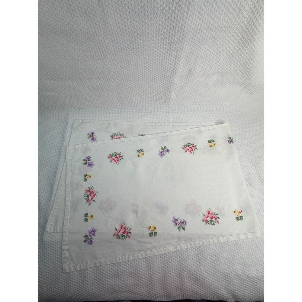Imperial Elegance Cotton Table Tunner Floral Cross Stitch White Hemstitch 50x30